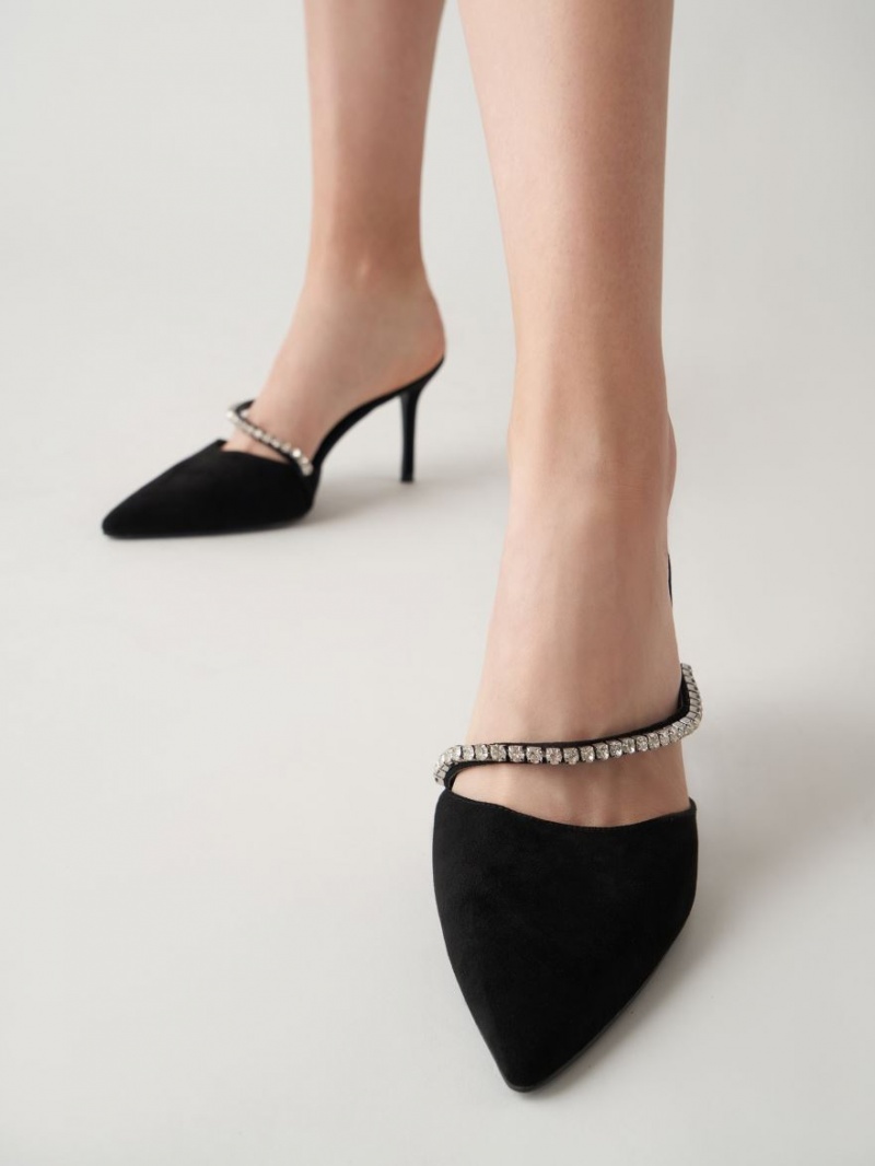 Mules Charles And Keith Gem-Encrusted Textured Stiletto μαυρα | 61987-KBYT