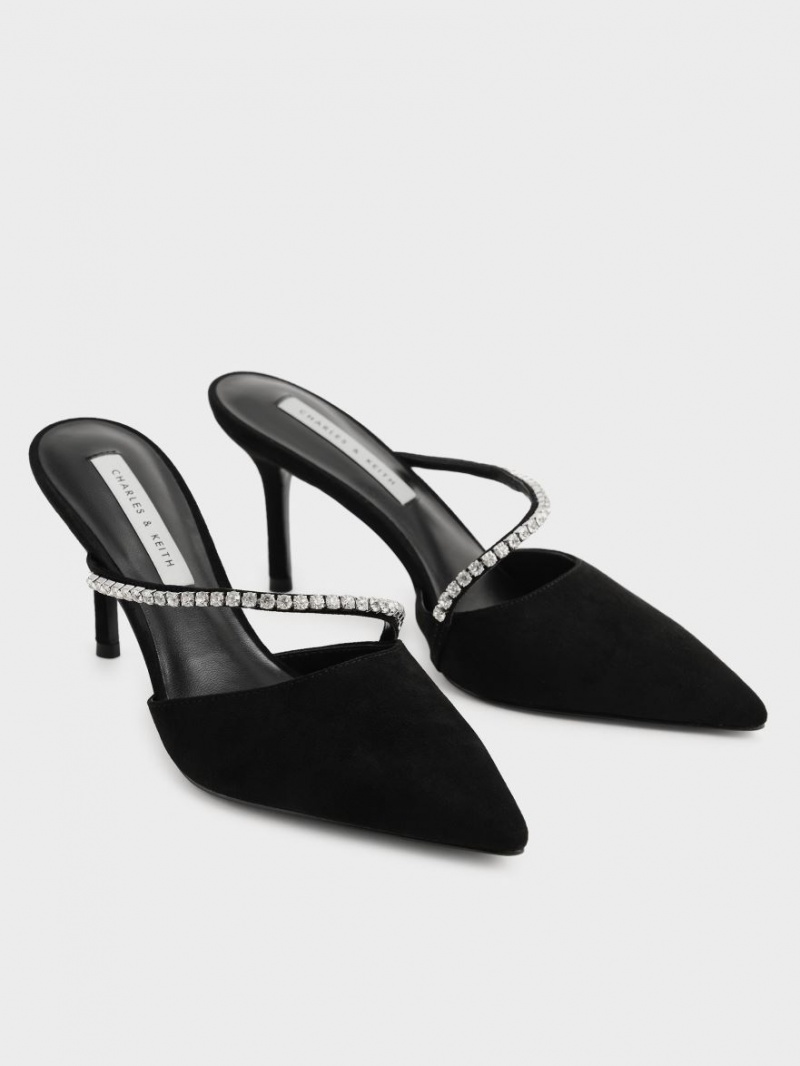 Mules Charles And Keith Gem-Encrusted Textured Stiletto μαυρα | 61987-KBYT
