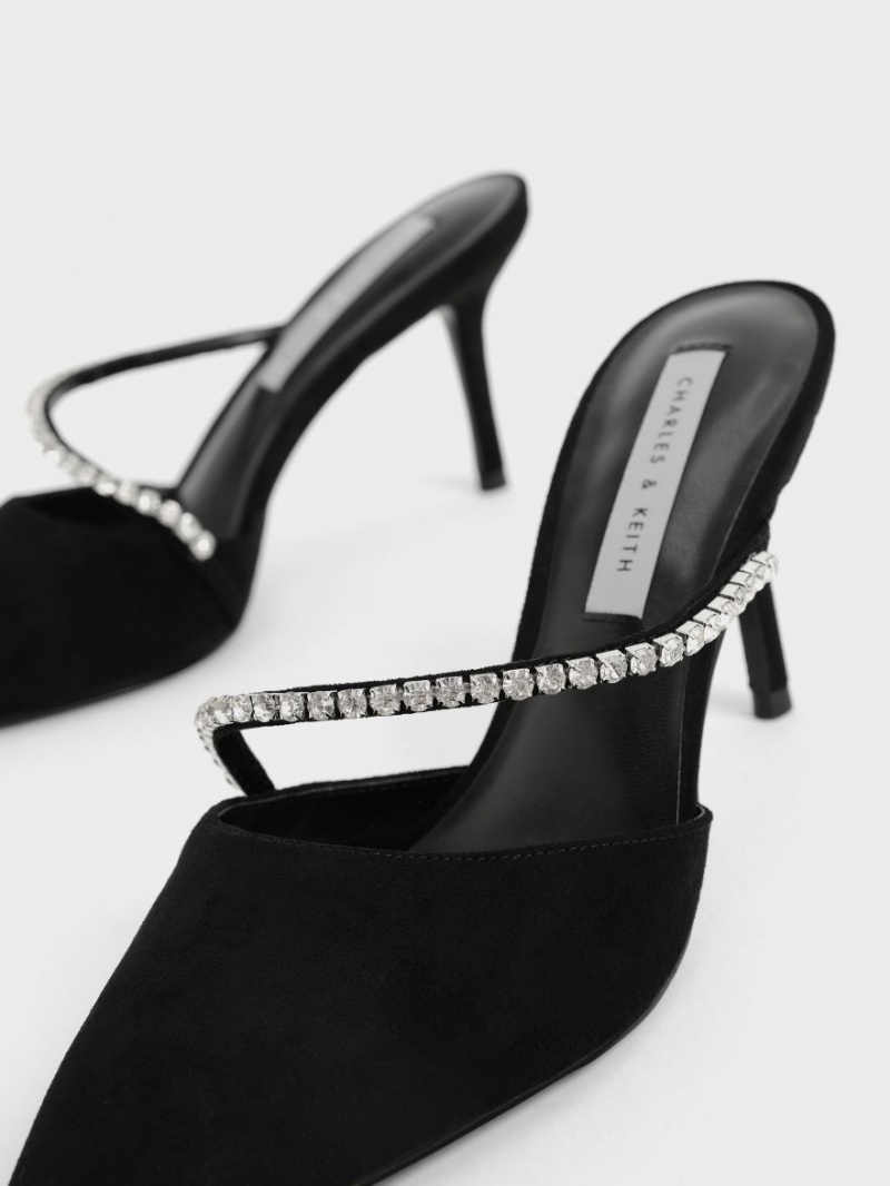 Mules Charles And Keith Gem-Encrusted Textured Stiletto μαυρα | 61987-KBYT