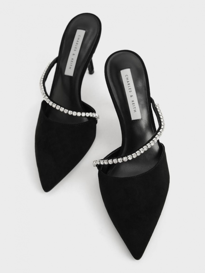 Mules Charles And Keith Gem-Encrusted Textured Stiletto μαυρα | 61987-KBYT