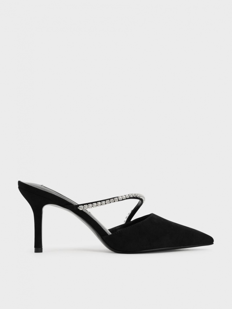 Mules Charles And Keith Gem-Encrusted Textured Stiletto μαυρα | 61987-KBYT