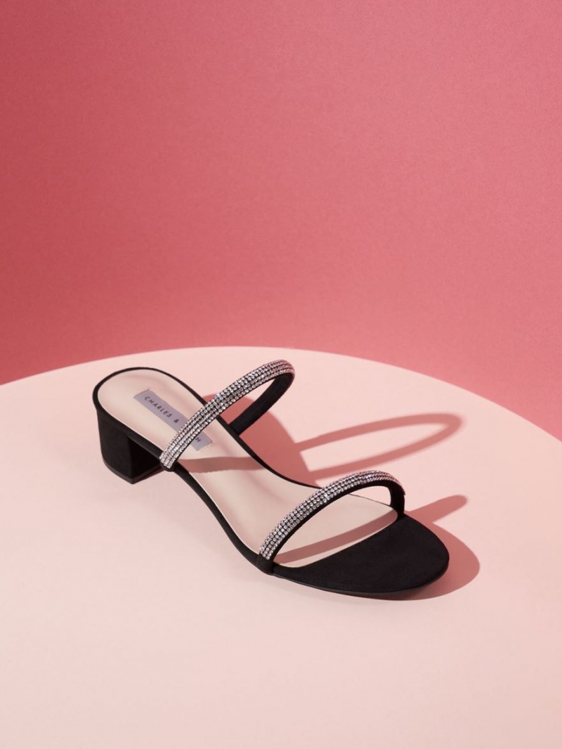 Mules Charles And Keith Gem-Encrusted strappy με τακουνι μαυρα | 69430-GWKY