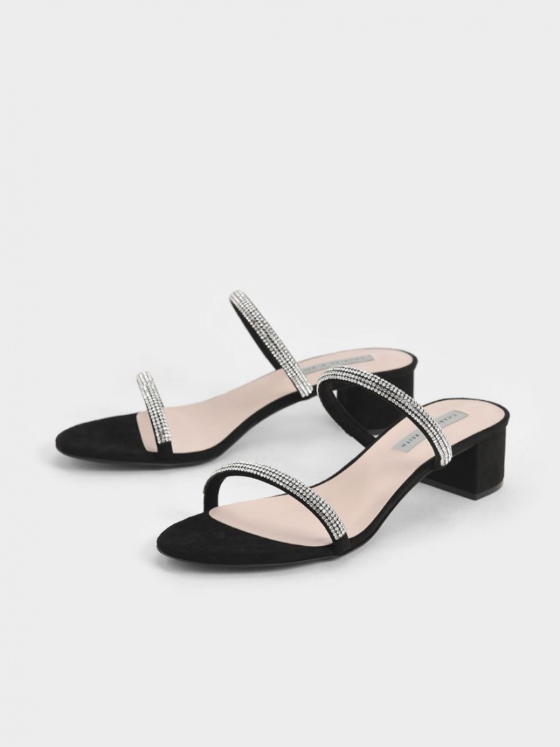 Mules Charles And Keith Gem-Encrusted strappy με τακουνι μαυρα | 69430-GWKY