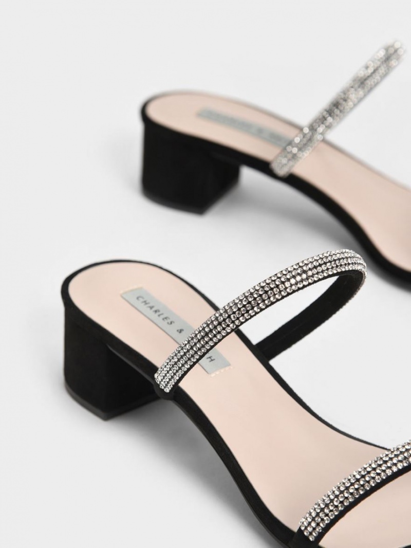 Mules Charles And Keith Gem-Encrusted strappy με τακουνι μαυρα | 69430-GWKY