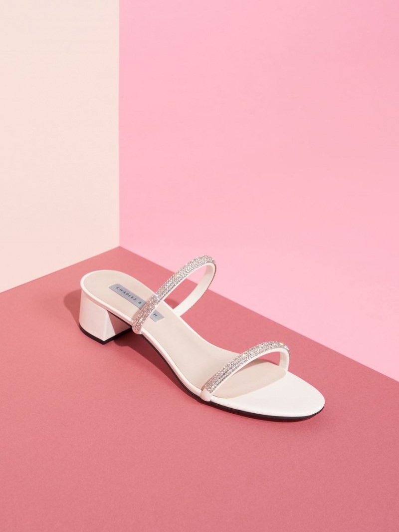 Mules Charles And Keith Gem-Encrusted strappy με τακουνι κρέμα | 90465-EICZ