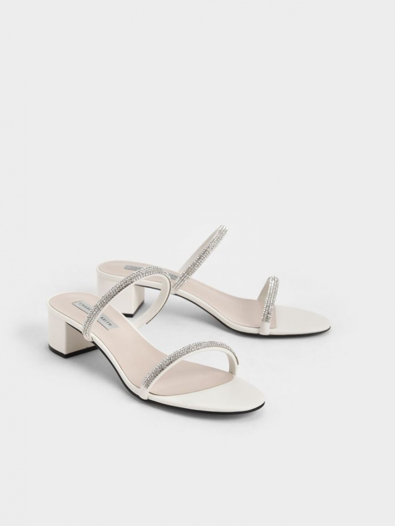 Mules Charles And Keith Gem-Encrusted strappy με τακουνι κρέμα | 90465-EICZ