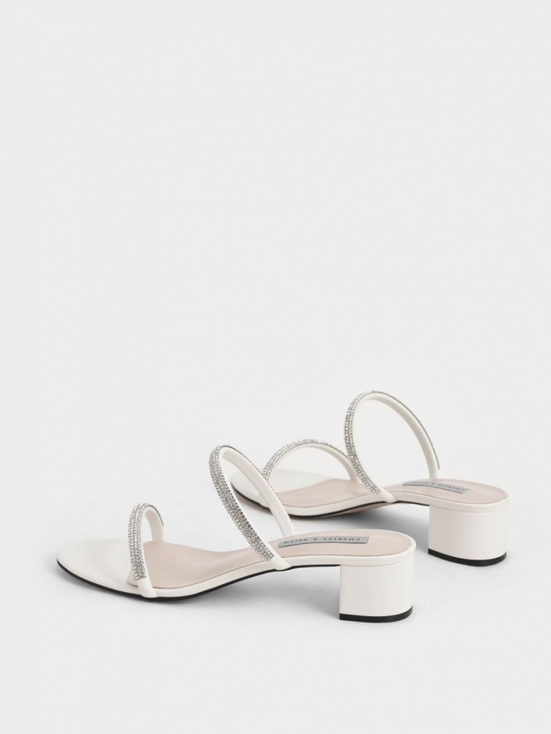 Mules Charles And Keith Gem-Encrusted strappy με τακουνι κρέμα | 90465-EICZ