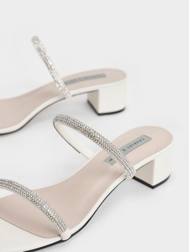 Mules Charles And Keith Gem-Encrusted strappy με τακουνι κρέμα | 90465-EICZ