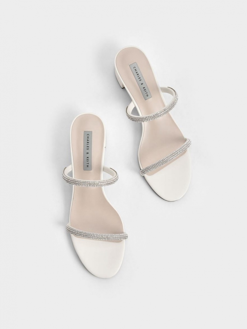 Mules Charles And Keith Gem-Encrusted strappy με τακουνι κρέμα | 90465-EICZ