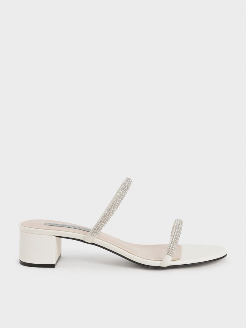 Mules Charles And Keith Gem-Encrusted strappy με τακουνι κρέμα | 90465-EICZ