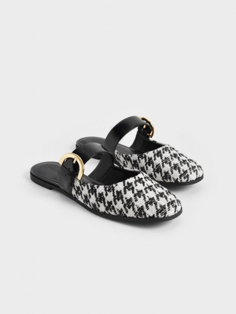 Mules Charles And Keith Houndstooth Buckled φλατ Πολύχρωμο | 69108-BFAC