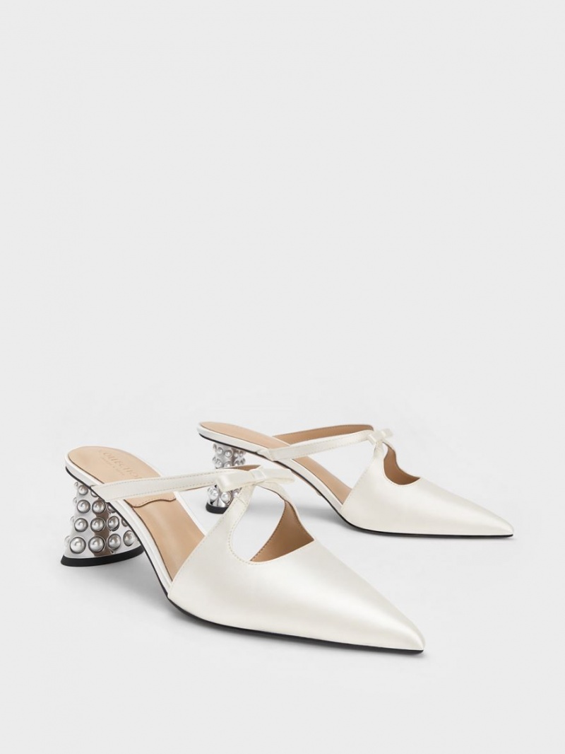 Mules Charles And Keith Jacinda Beaded Heel Bow ασπρα | 28193-KRSV