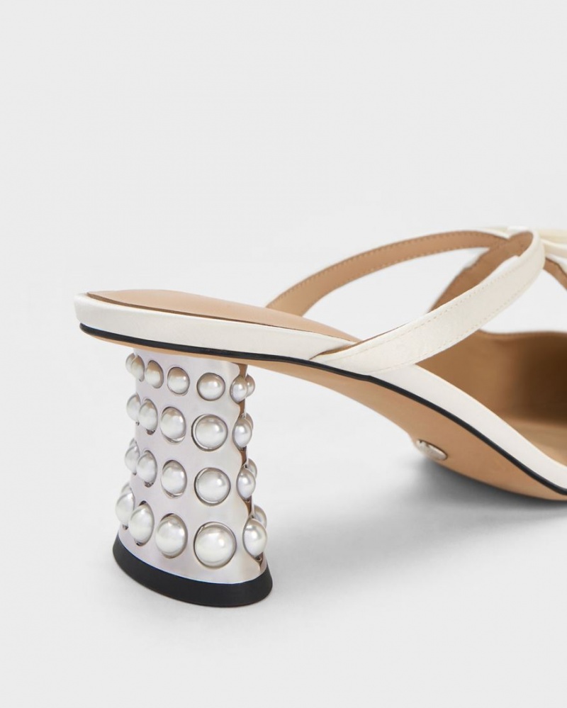 Mules Charles And Keith Jacinda Beaded Heel Bow ασπρα | 28193-KRSV