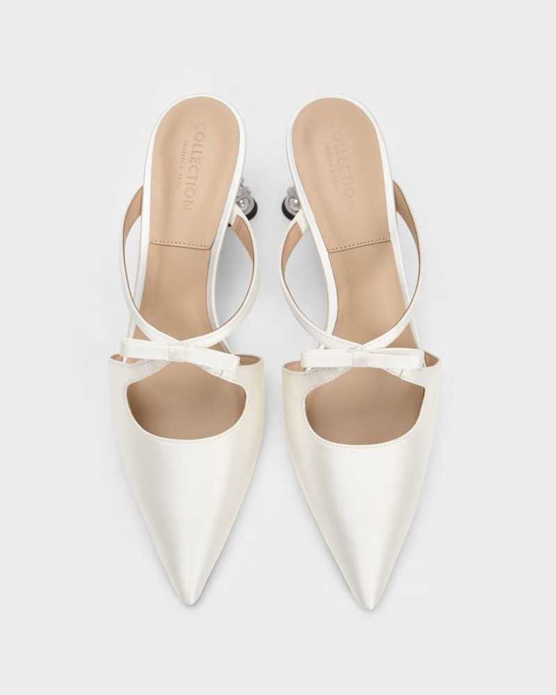Mules Charles And Keith Jacinda Beaded Heel Bow ασπρα | 28193-KRSV
