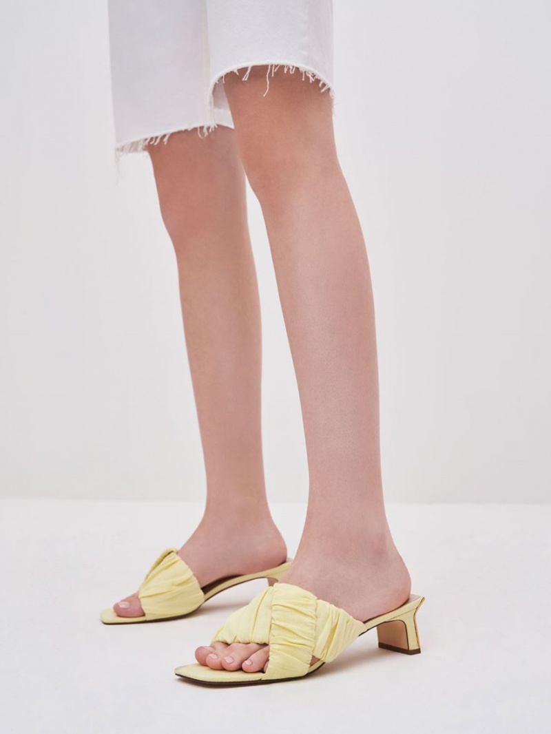 Mules Charles And Keith Linen Asymmetric Ruched κίτρινα | 70845-UEXD