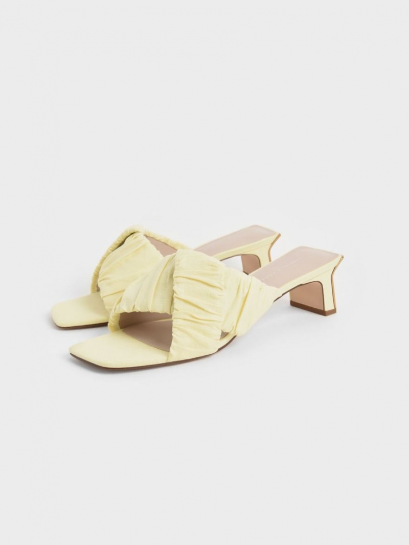 Mules Charles And Keith Linen Asymmetric Ruched κίτρινα | 70845-UEXD