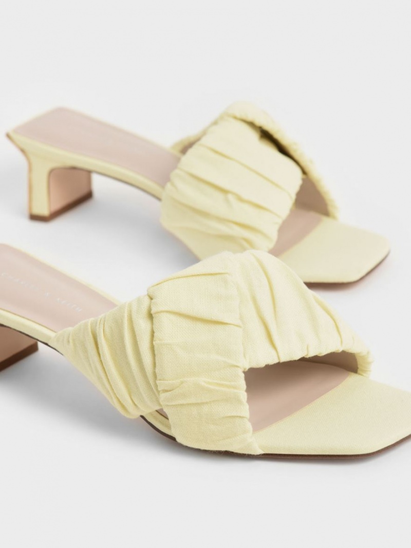 Mules Charles And Keith Linen Asymmetric Ruched κίτρινα | 70845-UEXD
