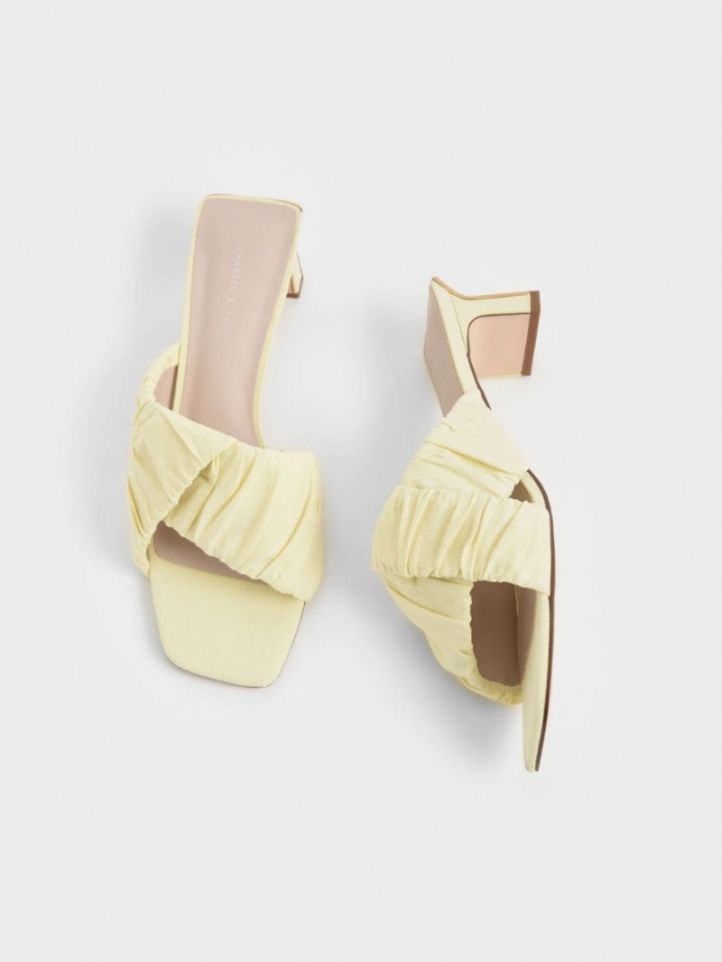 Mules Charles And Keith Linen Asymmetric Ruched κίτρινα | 70845-UEXD