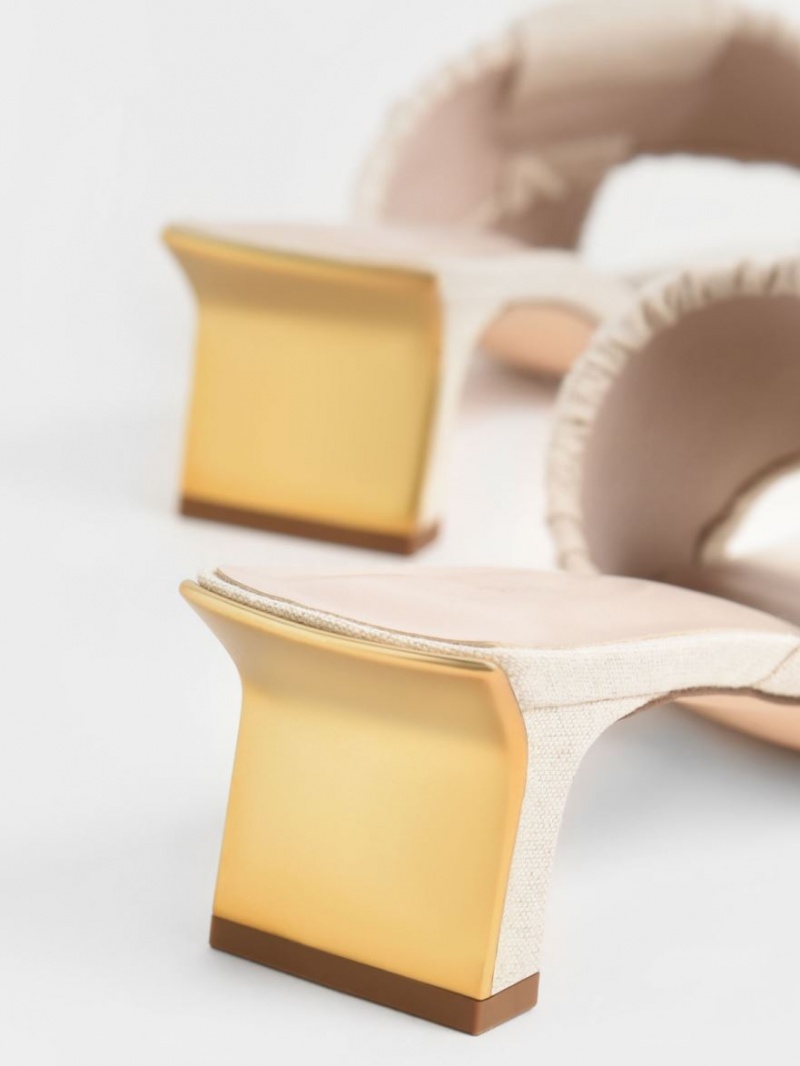 Mules Charles And Keith Linen Asymmetric Ruched κρέμα | 74265-MSJG