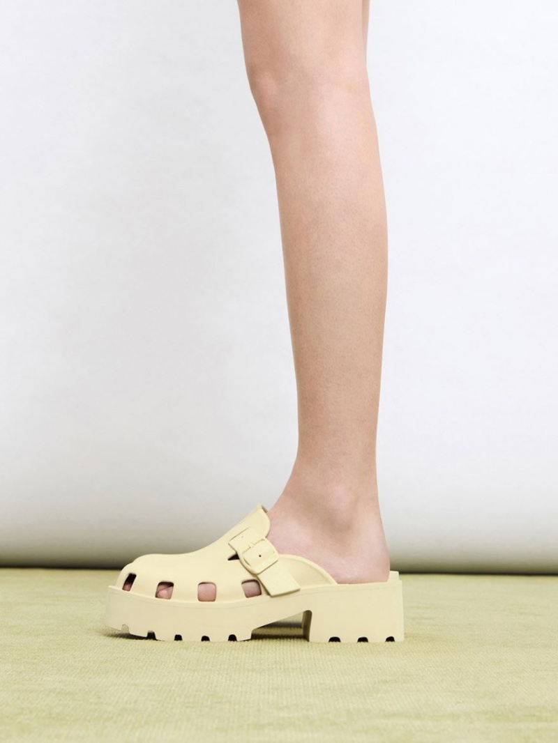 Mules Charles And Keith Mae Buckled flatforms κίτρινα | 96435-KCIQ