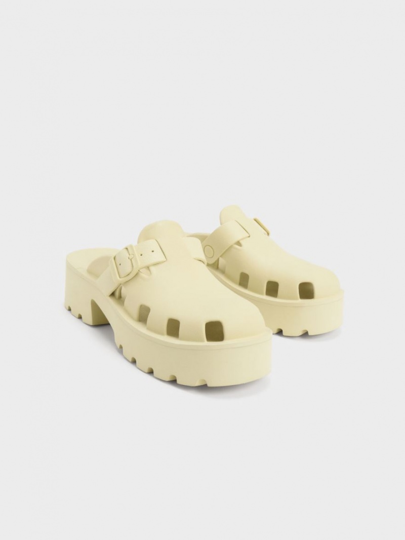 Mules Charles And Keith Mae Buckled flatforms κίτρινα | 96435-KCIQ