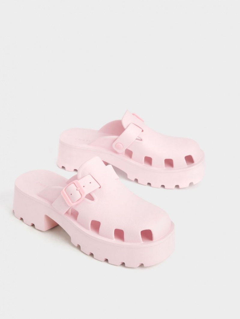 Mules Charles And Keith Mae Buckled flatforms ανοιχτο ροζ | 74285-WZVJ