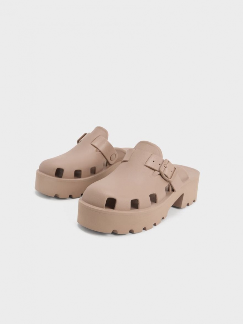 Mules Charles And Keith Mae Buckled flatforms καφε | 60345-CUNM