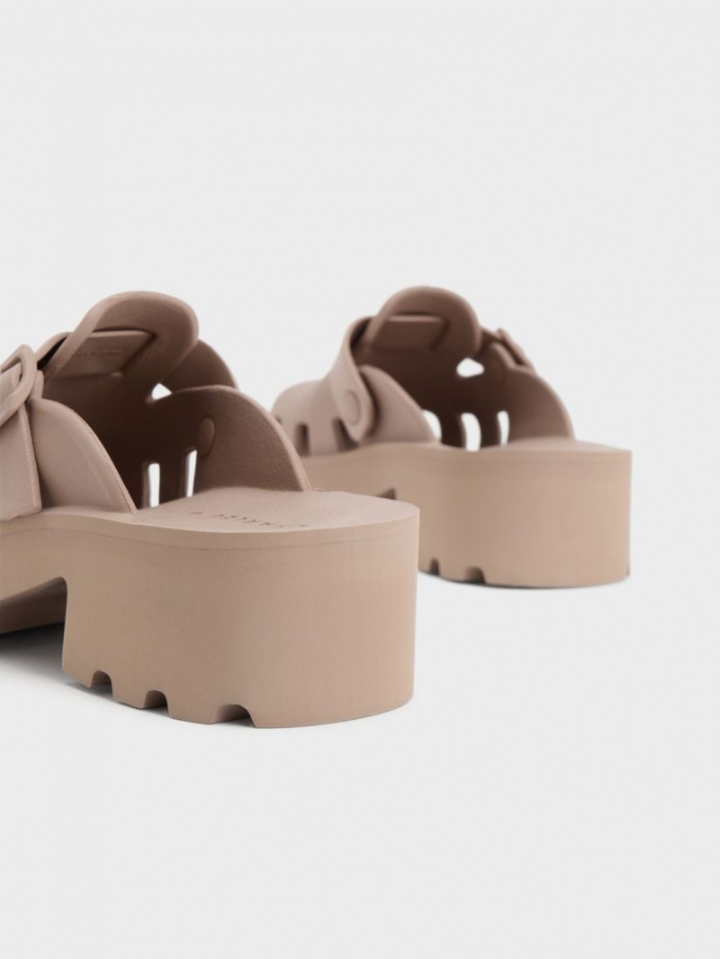 Mules Charles And Keith Mae Buckled flatforms καφε | 60345-CUNM