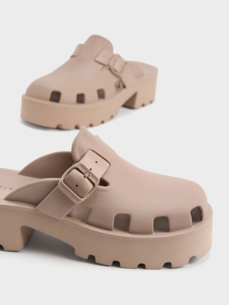 Mules Charles And Keith Mae Buckled flatforms καφε | 60345-CUNM