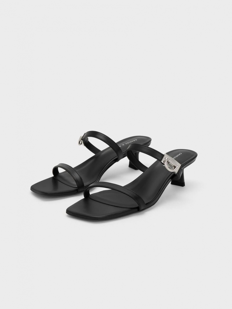 Mules Charles And Keith Metallic Accent Double λουρακια μαυρα | 84926-RODF