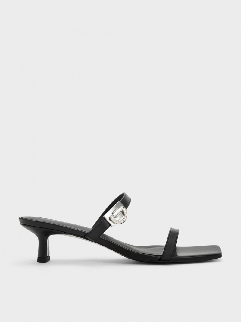 Mules Charles And Keith Metallic Accent Double λουρακια μαυρα | 84926-RODF
