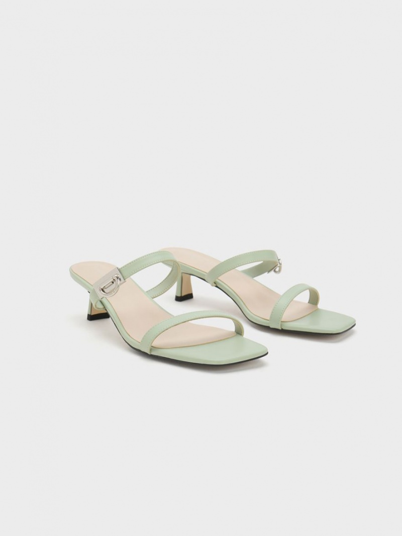 Mules Charles And Keith Metallic Accent Double λουρακια μεντα | 45783-UWRM