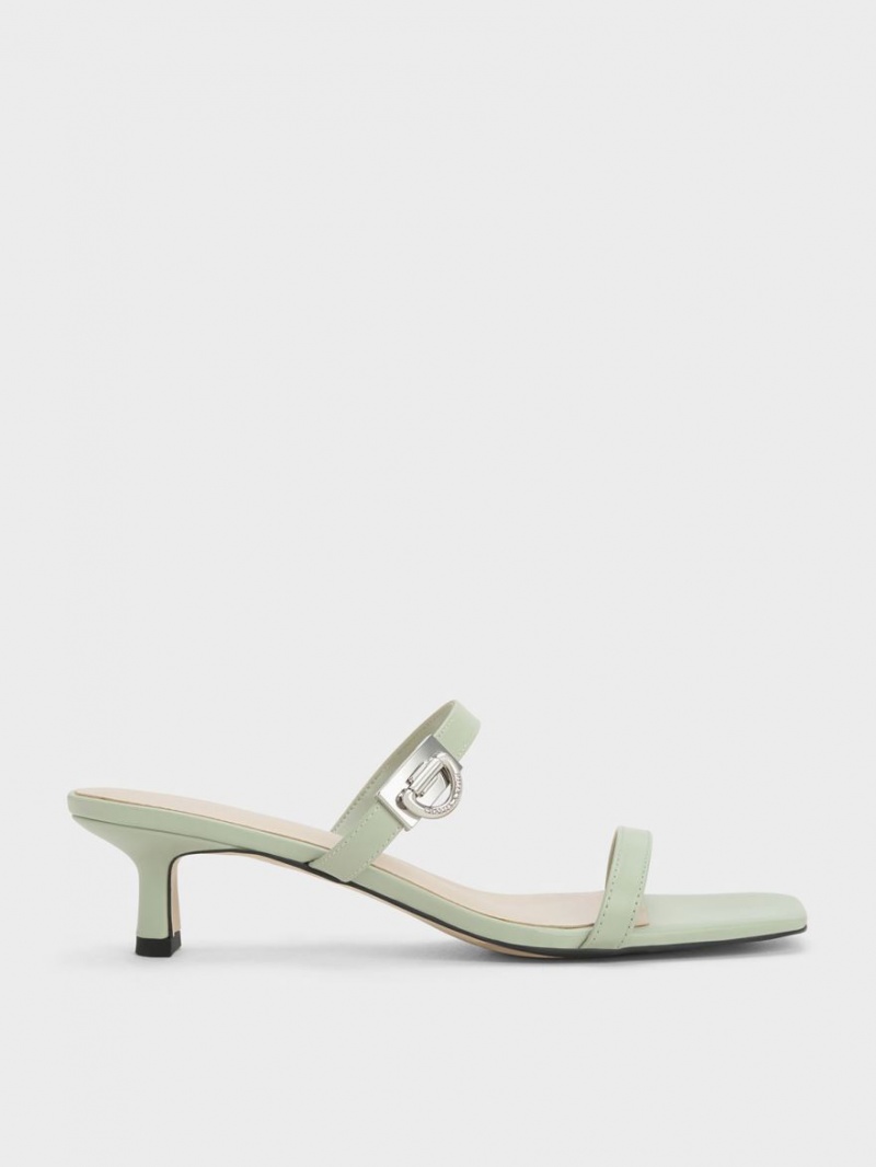 Mules Charles And Keith Metallic Accent Double λουρακια μεντα | 45783-UWRM