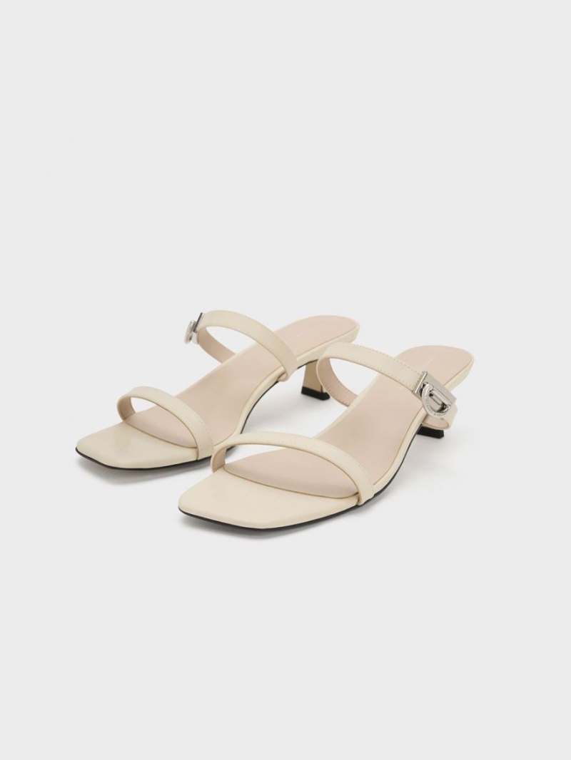Mules Charles And Keith Metallic Accent Double λουρακια κρέμα | 89135-WZSB