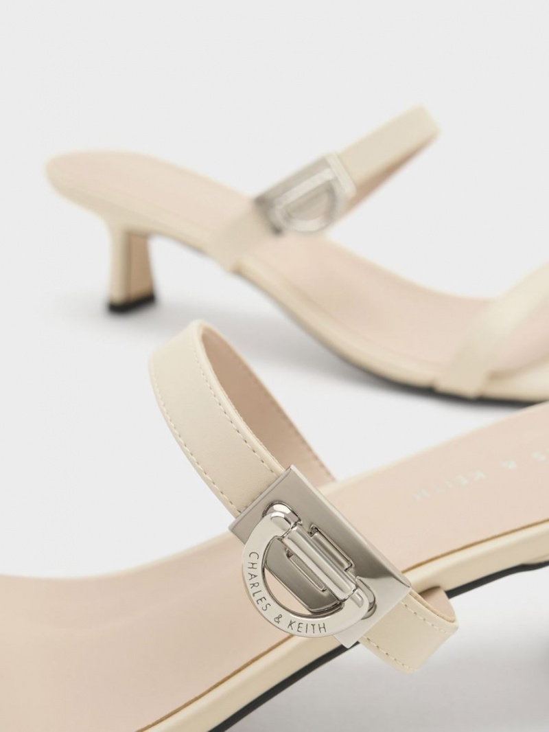 Mules Charles And Keith Metallic Accent Double λουρακια κρέμα | 89135-WZSB