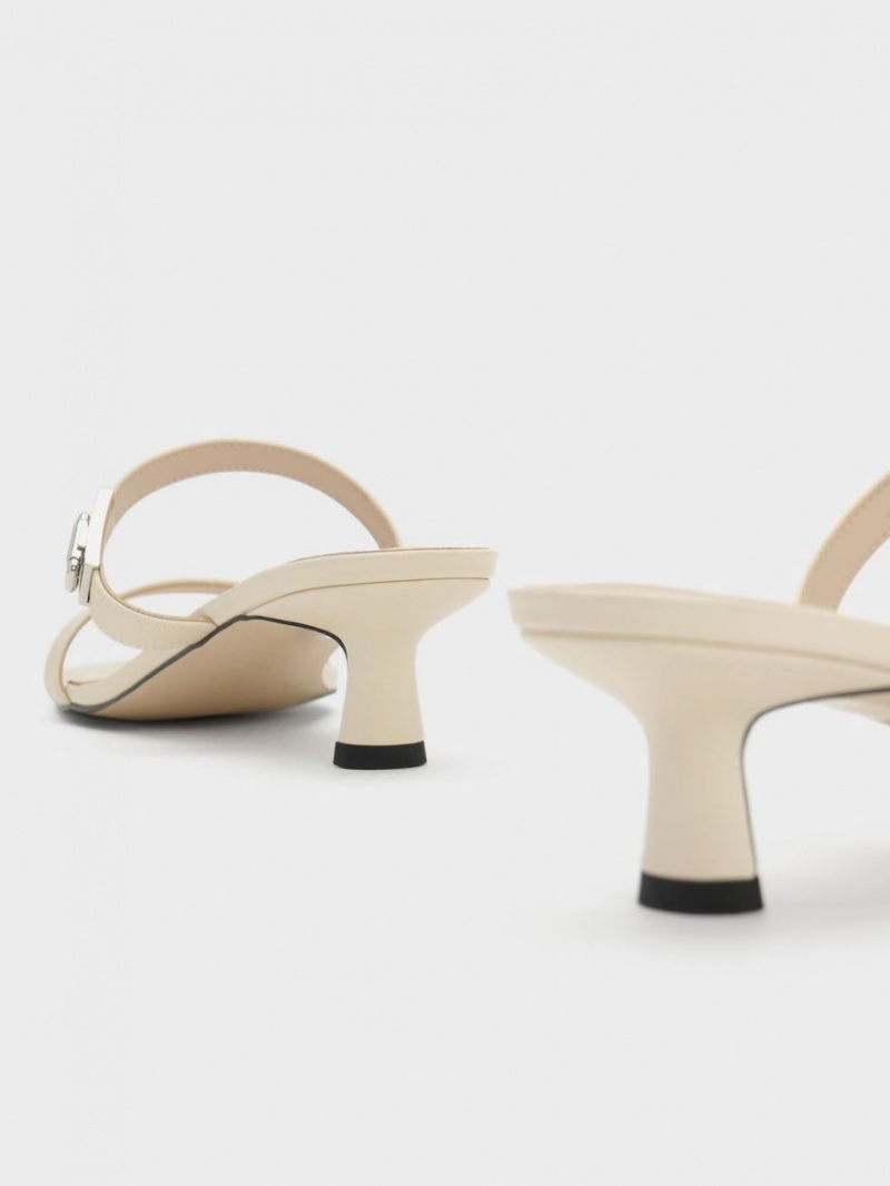 Mules Charles And Keith Metallic Accent Double λουρακια κρέμα | 89135-WZSB
