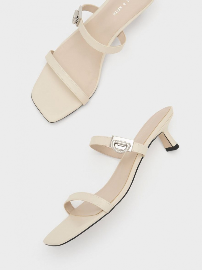 Mules Charles And Keith Metallic Accent Double λουρακια κρέμα | 89135-WZSB