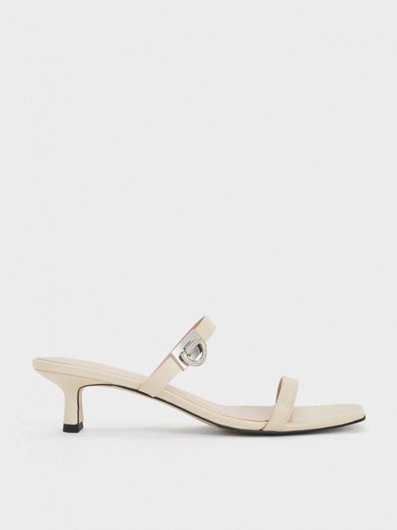 Mules Charles And Keith Metallic Accent Double λουρακια κρέμα | 89135-WZSB