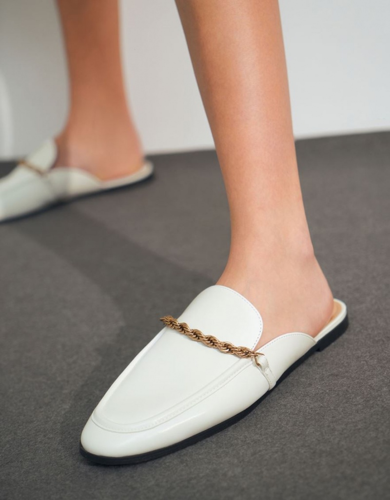 Mules Charles And Keith Metallic Accent Flats ασπρα | 60792-LSUN