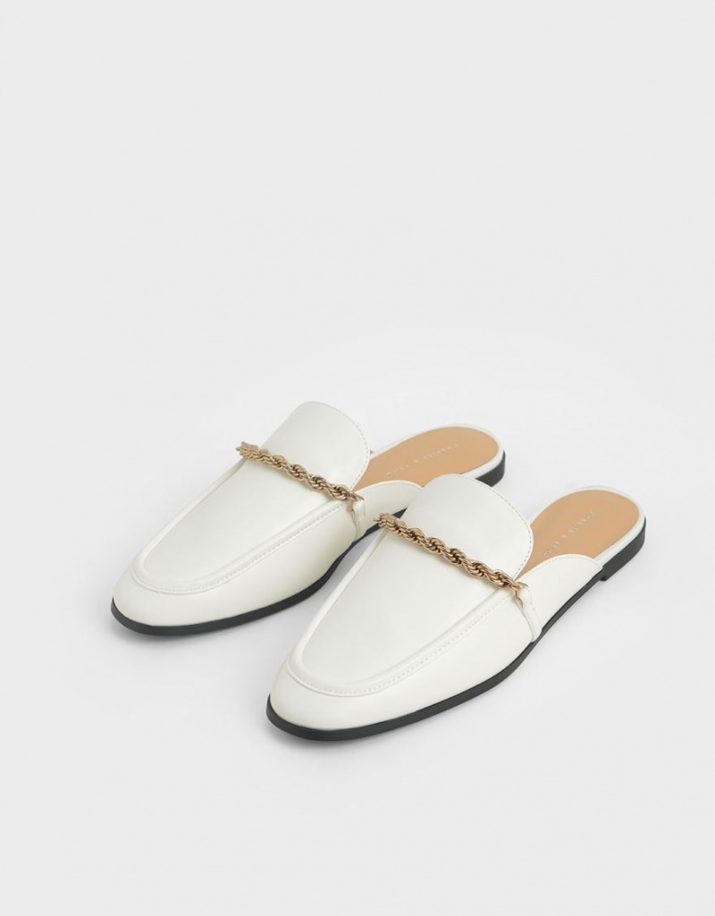 Mules Charles And Keith Metallic Accent Flats ασπρα | 60792-LSUN