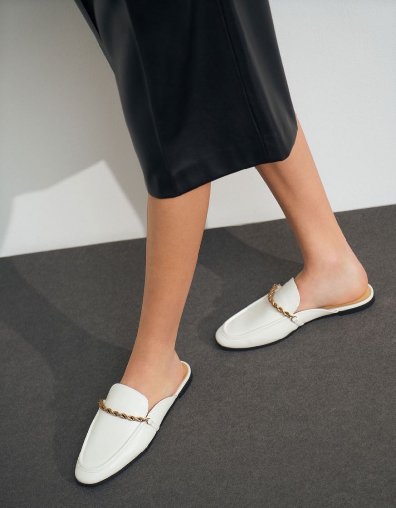 Mules Charles And Keith Metallic Accent Flats ασπρα | 60792-LSUN