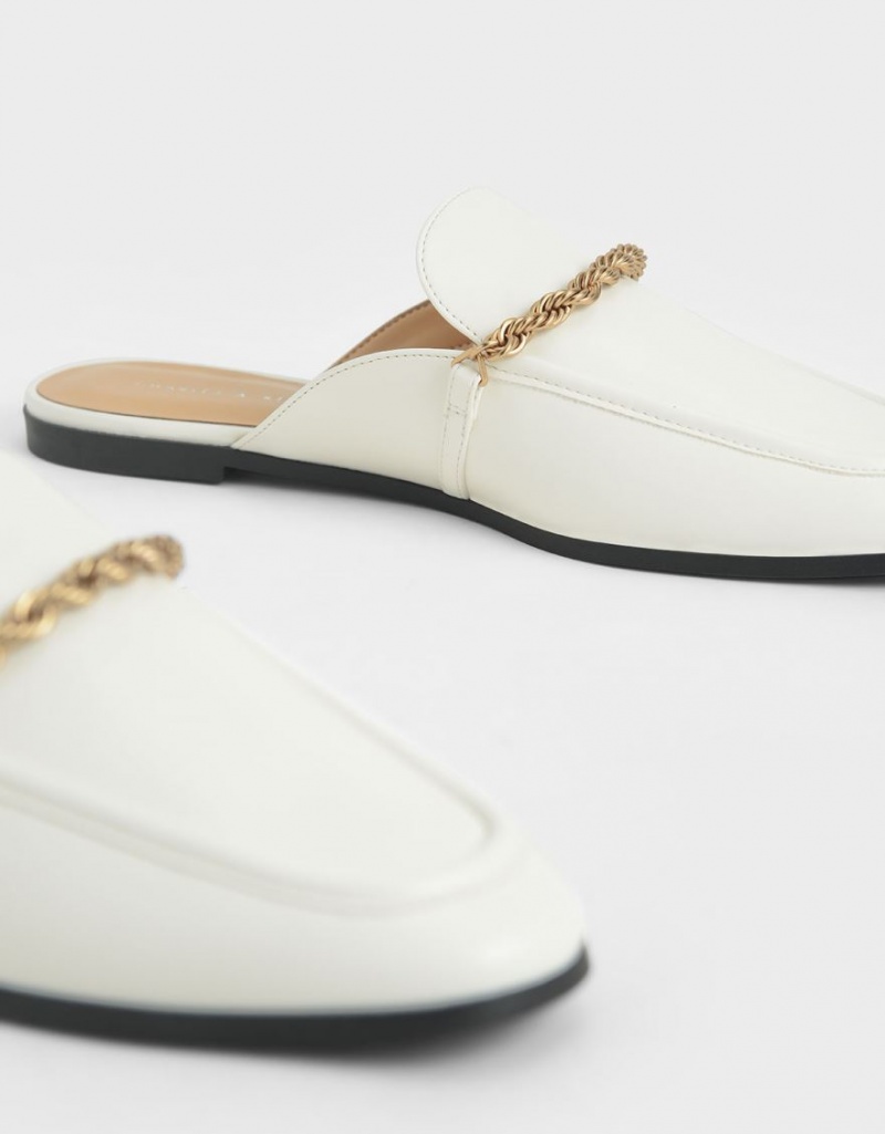 Mules Charles And Keith Metallic Accent Flats ασπρα | 60792-LSUN