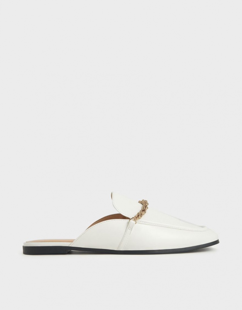 Mules Charles And Keith Metallic Accent Flats ασπρα | 60792-LSUN