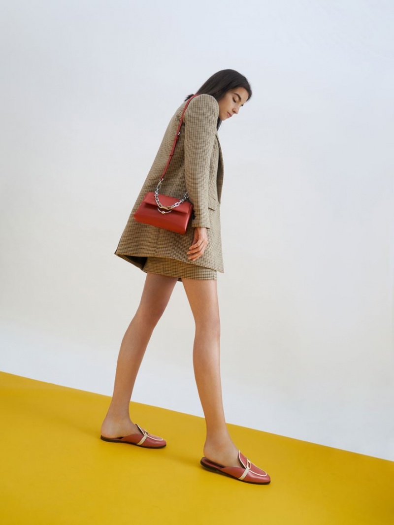 Mules Charles And Keith Metallic Accent Flats σκούρο κοκκινα | 25798-YSRH