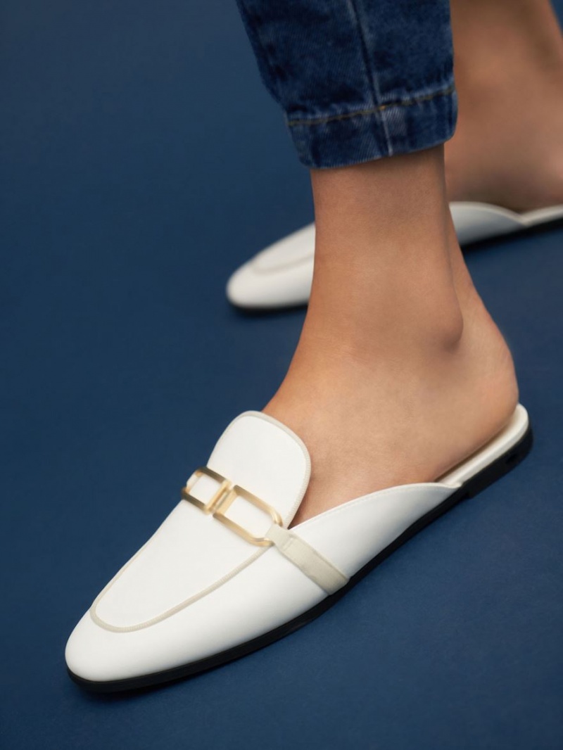 Mules Charles And Keith Metallic Accent Flats ασπρα | 52473-QUXT