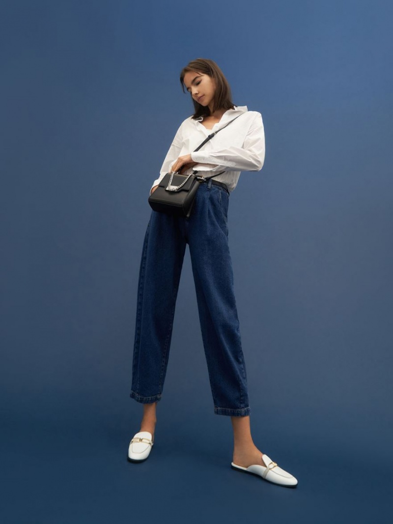 Mules Charles And Keith Metallic Accent Flats ασπρα | 52473-QUXT