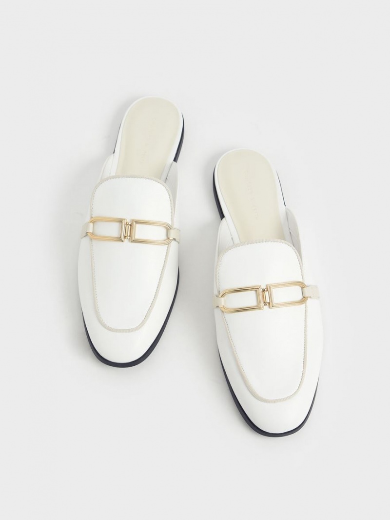 Mules Charles And Keith Metallic Accent Flats ασπρα | 52473-QUXT