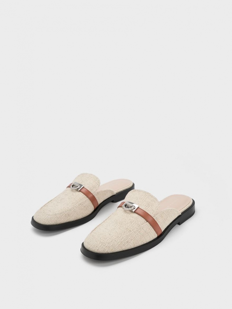 Mules Charles And Keith Metallic Accent Linen Loafer Μπεζ | 93584-BGJY