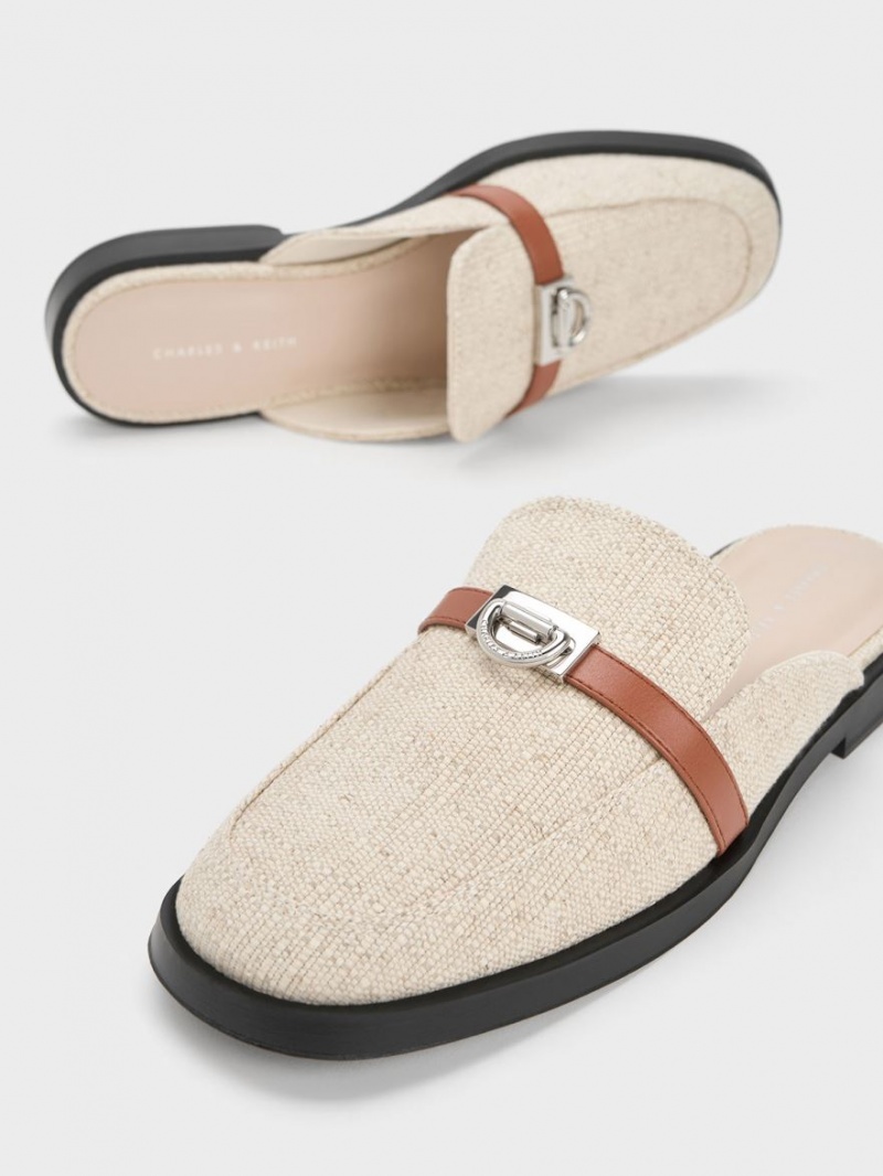 Mules Charles And Keith Metallic Accent Linen Loafer Μπεζ | 93584-BGJY