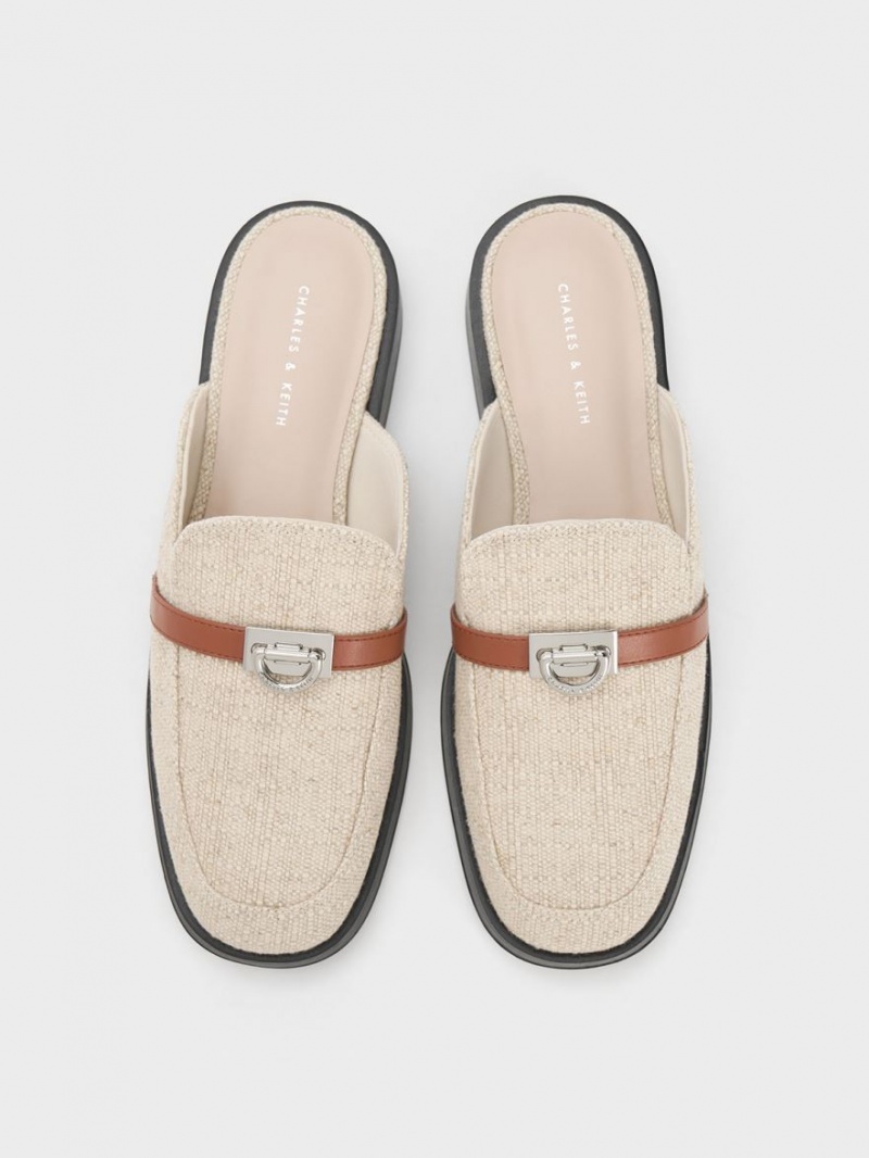 Mules Charles And Keith Metallic Accent Linen Loafer Μπεζ | 93584-BGJY